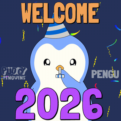 Penguin Wearing Party Hat Says Welcome Penguins 2026 GIF