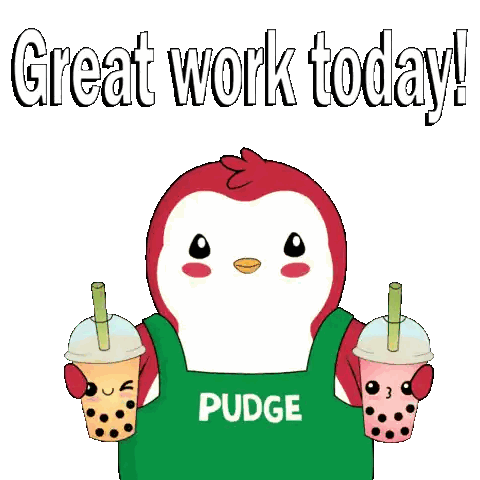 Penguin Wearing Pudge Apron Holding Two Milk Teas Sticker