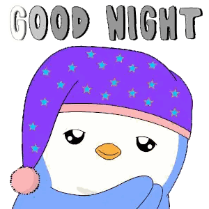 Penguin Wearing Purple Hat Good Night Sticker