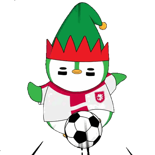 Penguin Wearing Red And White Shirt Kicking Soccer Ball Sticker