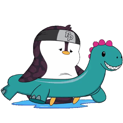 Penguin Wearing Rp Headband Riding Dinosaur Sticker