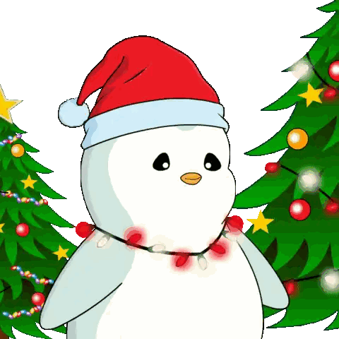 Penguin Wearing Santa Hat And Lights Sticker