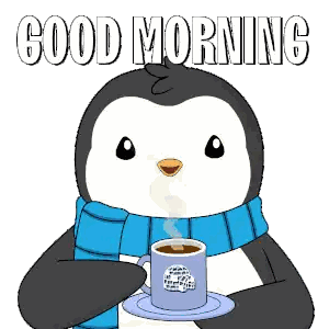 Penguin Wearing Scarf Holding Coffee Good Morning Sticker