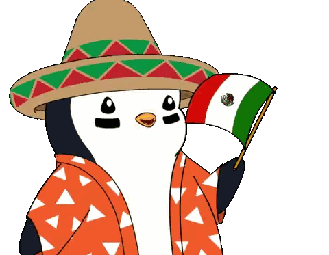 Penguin Wearing Sombrero Holding Flag Sticker