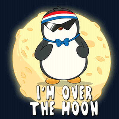 Penguin Wearing Sunglasses And Headband Over The Moon GIF