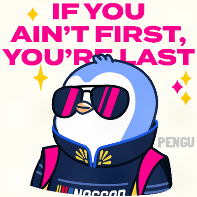 Penguin Wearing Sunglasses And Jacket Saying If You Ain't First You Last GIF