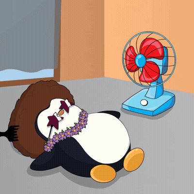 Penguin Wearing Sunglasses And Lei Lying By Fan GIF