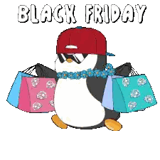 Penguin Wearing Sunglasses And Red Hat Carrying Shopping Bags Sticker
