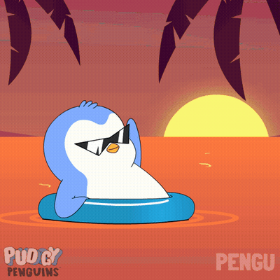 Penguin Wearing Sunglasses On Raft Saying Pengu GIF