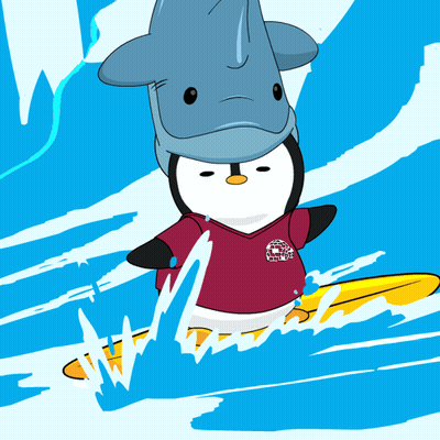 Penguin Wearing Surf Club Shirt GIF