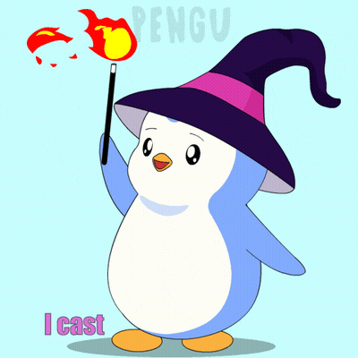 Penguin Witch Holding Fireball GIF