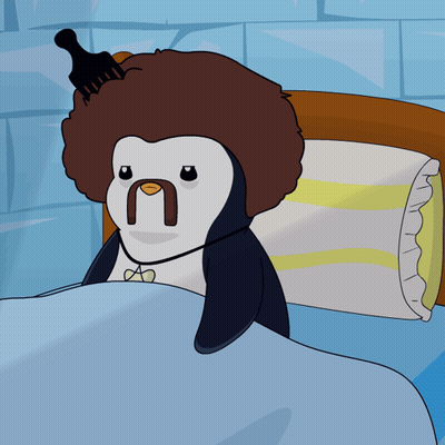 Penguin With Afro And Bottle On Head GIF