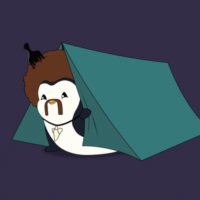 Penguin With Afro And Mustache In Tent GIF