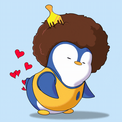 Penguin With Afro Being Brushed By Yellow Fork GIF