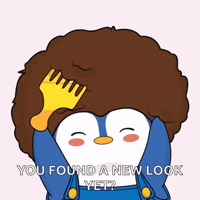 Penguin With Afro Holding Comb Over Head GIF