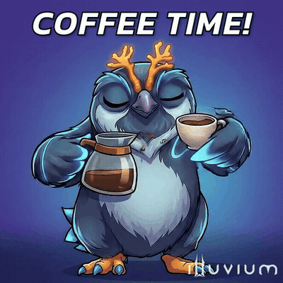 Penguin With Antlers Pouring Coffee Into Pitcher GIF