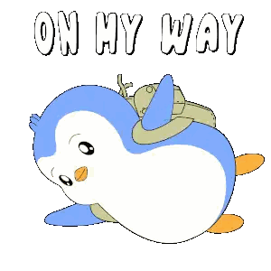 Penguin With Backpack Saying On My Way Sticker