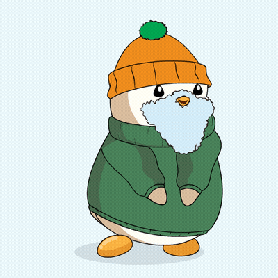 Penguin With Beard In Green Sweater And Orange Hat GIF