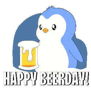 Penguin With Beer And Happy Beerday Text Sticker