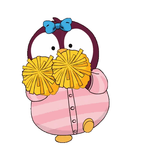 Penguin With Blue Bow Holding Pom Poms Sticker