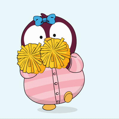Penguin With Blue Bow Holding Yellow Pom Poms GIF