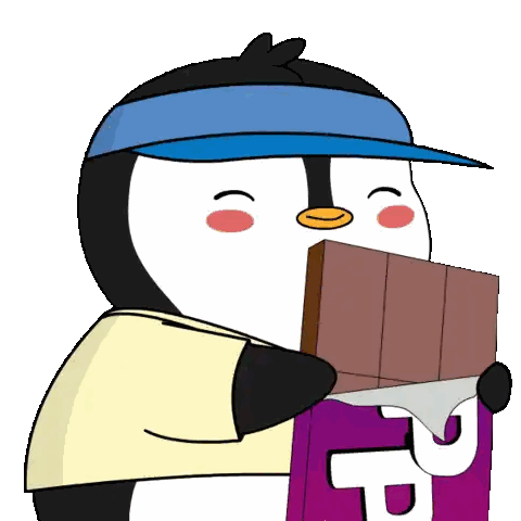 Penguin With Blue Hat Holding Purple Box P Sticker
