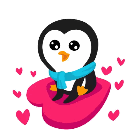 Penguin With Blue Scarf Sitting On Heart Pillow Sticker