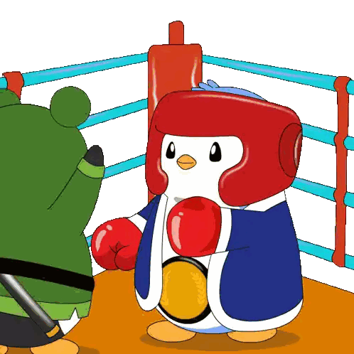 Penguin With Boxing Gloves And Helmet In Ring Sticker