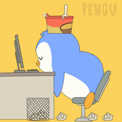 Penguin With Bucket On Head At Desk Pengu GIF