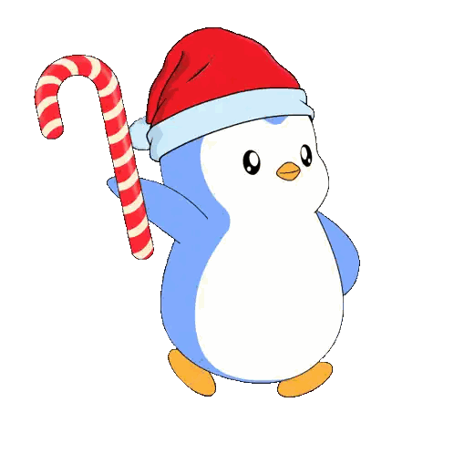 Penguin With Candy Cane Christmas Sticker