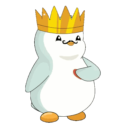 Penguin With Crown And Mustache Waving Sticker