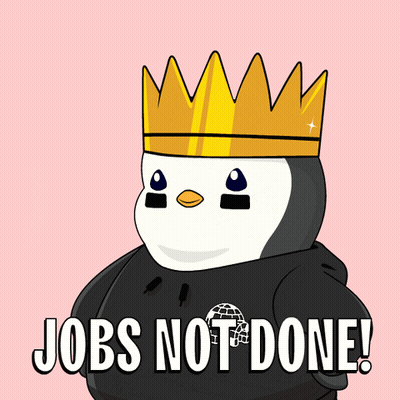 Penguin With Crown Saying Jobs Not Done GIF