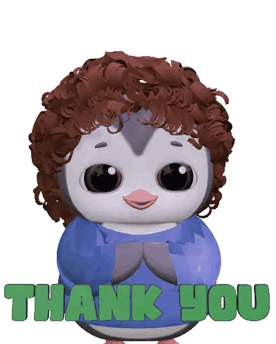 Penguin With Curly Hair Saying Thank You In Green Sticker