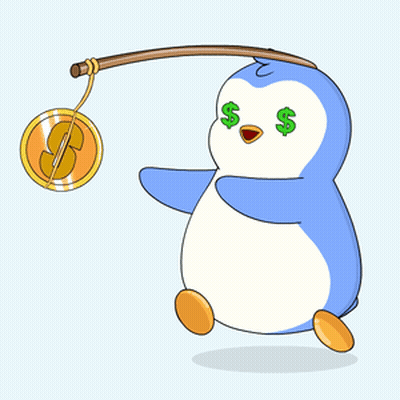 Penguin With Dollar Signs Eyes Fishing Rod Coin GIF