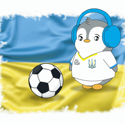 Penguin With Ear Muffs And Soccer Ball On Flag GIF