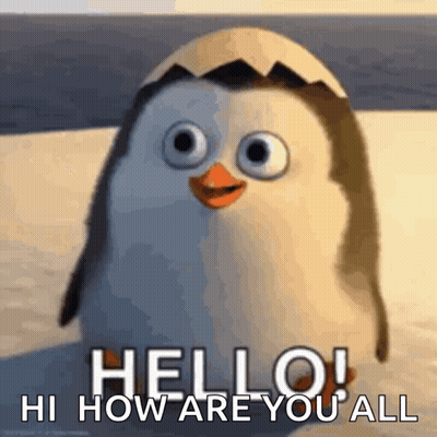 Penguin With Egg on Head Says Hello Hi How Are You All