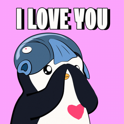 Penguin With Fish On Head Saying I Love You GIF