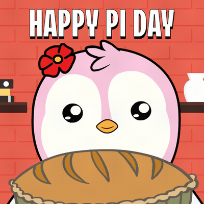 Penguin With Flower On Head Holding Pie Happy Pi Day GIF