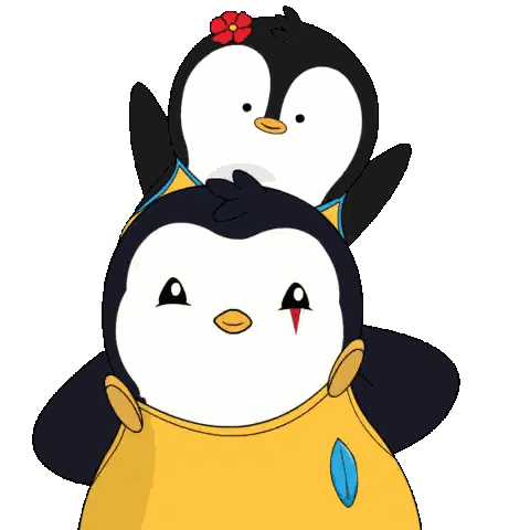 Penguin With Flower On Head Sitting On Another Penguin Sticker