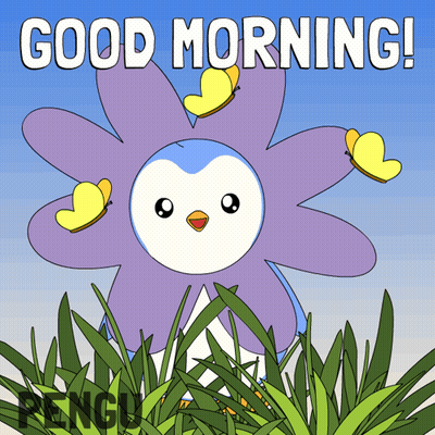 Penguin With Flower Surrounded By Butterflies GIF