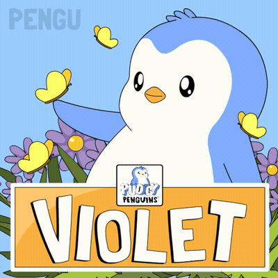 Penguin With Flowers And Butterflies Says Violet GIF