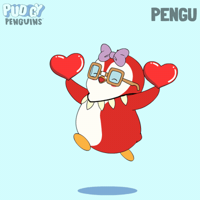 Penguin With Glasses And Bow Holding Hearts GIF