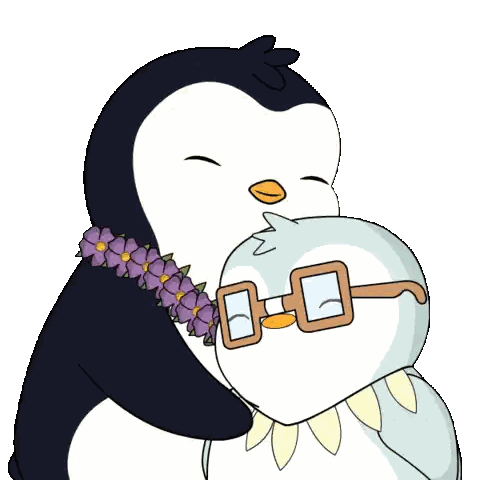Penguin With Glasses Hugging Another Penguin Sticker