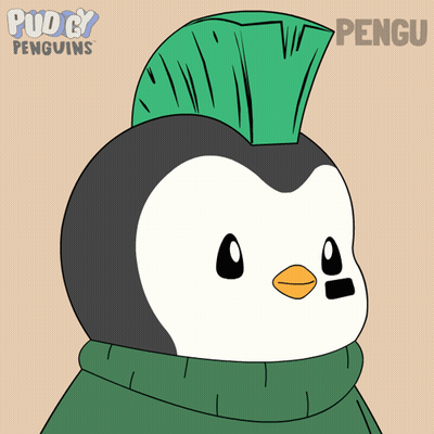 Penguin With Green Mohawk And Scarf Named Pengu GIF