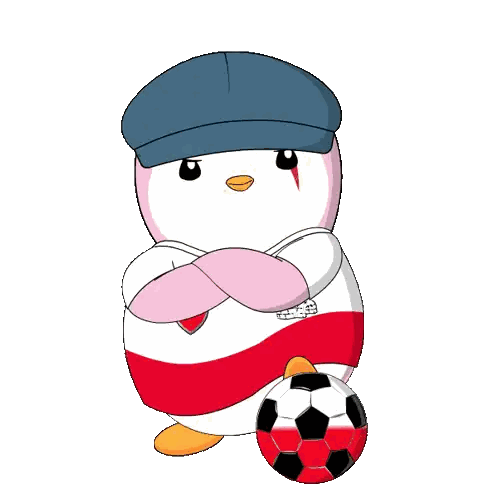 Penguin With Hat And Red Black Soccer Ball Sticker