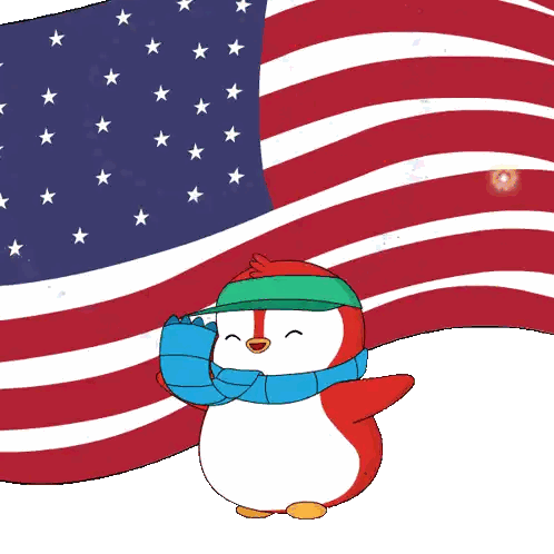 Penguin With Hat And Scarf In Front Of American Flag Sticker