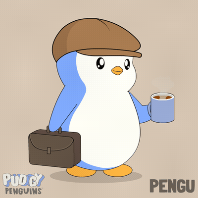 Penguin With Hat Holding Briefcase And Coffee GIF