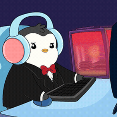 Penguin With Headphones And Bow Tie Typing GIF