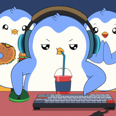 Penguin With Headphones Drinking Smoothie With Straw GIF