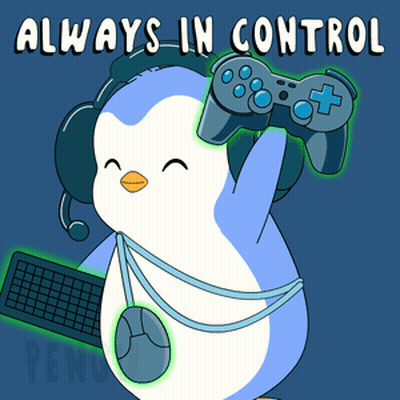 Penguin With Headphones Holding Game Controller Saying Always In Control GIF